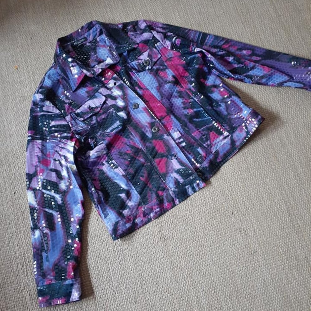 Purple Pink Black Shiny Jacket 80's PL - Picture 1 of 6